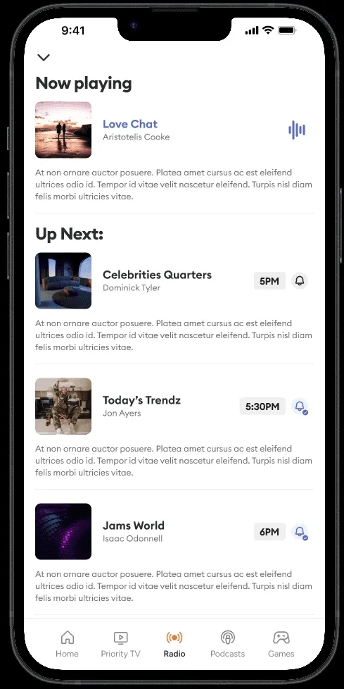 Radio schedule with show reminders