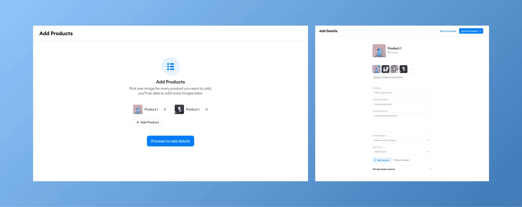 The add product flow